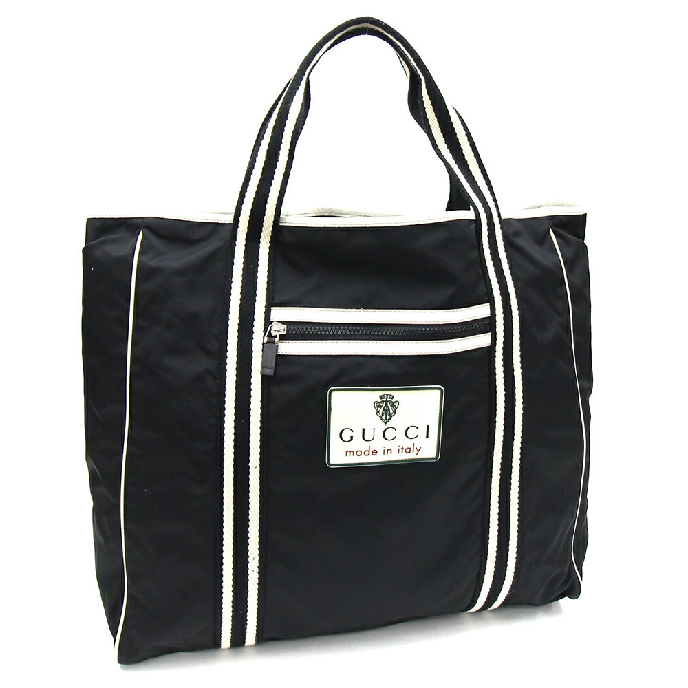 Gucci Tote Bag Black Canvas Leather Shoulder Travel Gym Handbag